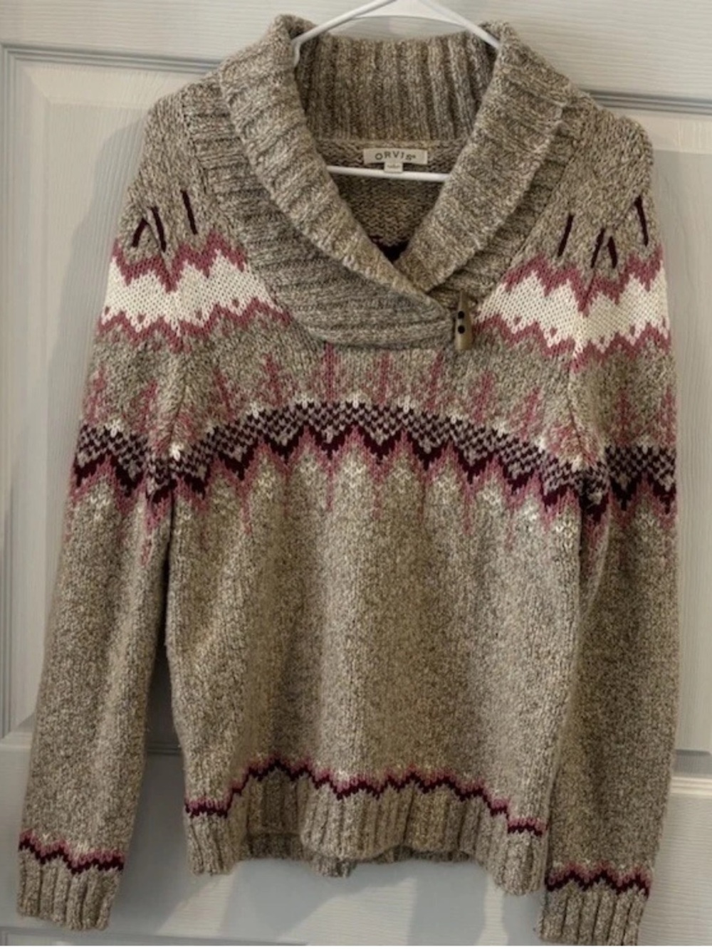Orvis Women's Shawl Collar Fair Isle sweater size S